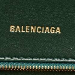 Pre Owned Balenciaga Green Croc Embossed Leather Small Hourglass Top Handle Bag