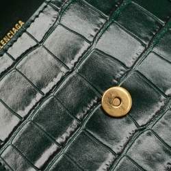 Pre Owned Balenciaga Green Croc Embossed Leather Small Hourglass Top Handle Bag