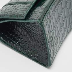 Pre Owned Balenciaga Green Croc Embossed Leather Small Hourglass Top Handle Bag