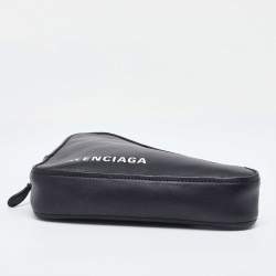 Pre Owned Balenciaga Black Leather Triangle Pouch