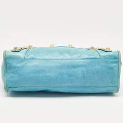 Pre Owned Balenciaga Blue Leather GGH Motorcycle City Bag