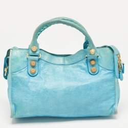 Pre Owned Balenciaga Blue Leather GGH Motorcycle City Bag