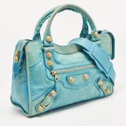 Pre Owned Balenciaga Blue Leather GGH Motorcycle City Bag