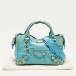 Pre Owned Balenciaga Blue Leather GGH Motorcycle City Bag