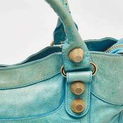Pre Owned Balenciaga Blue Leather GGH Motorcycle City Bag