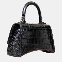 Balenciaga Black Croc Embossed Leather XS Hourglass Top Handle Bags