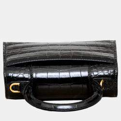 Balenciaga Black Croc Embossed Leather XS Hourglass Top Handle Bags