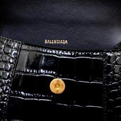 Balenciaga Black Croc Embossed Leather XS Hourglass Top Handle Bags