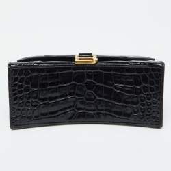 Pre Owned Balenciaga Black Croc Embossed Leather Small Hourglass Top Handle Bag