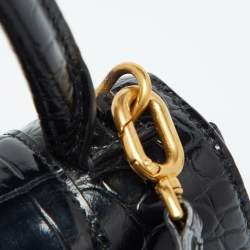 Pre Owned Balenciaga Black Croc Embossed Leather Small Hourglass Top Handle Bag
