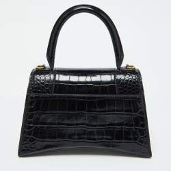 Pre Owned Balenciaga Black Croc Embossed Leather Small Hourglass Top Handle Bag