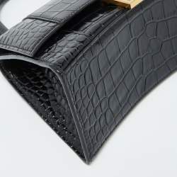 Pre Owned Balenciaga Black Croc Embossed Leather Small Hourglass Top Handle Bag