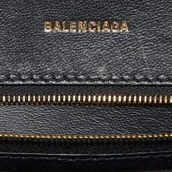 Pre Owned Balenciaga Black Croc Embossed Leather Small Hourglass Top Handle Bag
