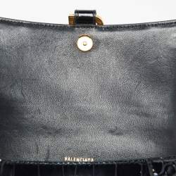 Pre Owned Balenciaga Black Croc Embossed Leather Small Hourglass Top Handle Bag