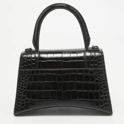 Pre Owned Balenciaga Black Croc Embossed Leather Small Hourglass Top Handle Bag