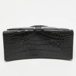 Pre Owned Balenciaga Black Croc Embossed Leather Small Hourglass Top Handle Bag