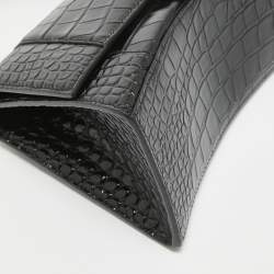 Pre Owned Balenciaga Black Croc Embossed Leather Small Hourglass Top Handle Bag