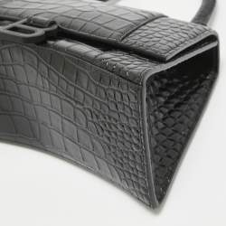 Pre Owned Balenciaga Black Croc Embossed Leather Small Hourglass Top Handle Bag
