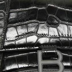 Pre Owned Balenciaga Black Croc Embossed Leather Small Hourglass Top Handle Bag