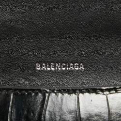 Pre Owned Balenciaga Black Croc Embossed Leather Small Hourglass Top Handle Bag
