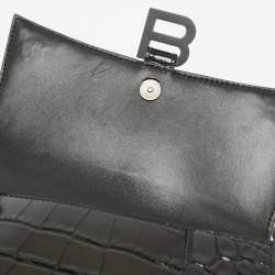 Pre Owned Balenciaga Black Croc Embossed Leather Small Hourglass Top Handle Bag