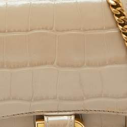 Pre Owned Balenciaga Beige Croc Embossed Leather Hourglass Wallet On Chain