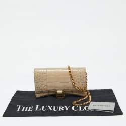 Pre Owned Balenciaga Beige Croc Embossed Leather Hourglass Wallet On Chain