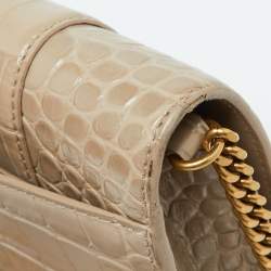 Pre Owned Balenciaga Beige Croc Embossed Leather Hourglass Wallet On Chain