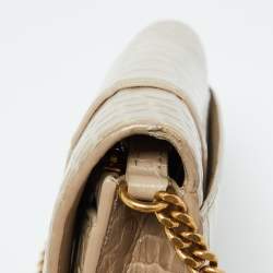 Pre Owned Balenciaga Beige Croc Embossed Leather Hourglass Wallet On Chain