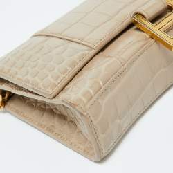 Pre Owned Balenciaga Beige Croc Embossed Leather Hourglass Wallet On Chain