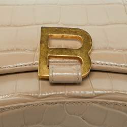 Pre Owned Balenciaga Beige Croc Embossed Leather Hourglass Wallet On Chain
