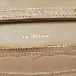 Pre Owned Balenciaga Beige Croc Embossed Leather Hourglass Wallet On Chain