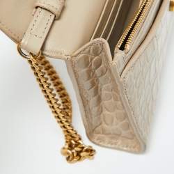 Pre Owned Balenciaga Beige Croc Embossed Leather Hourglass Wallet On Chain