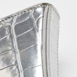 Pre Owned Balenciaga Silver Croc Embossed Leather Hourglass Wallet on Chain