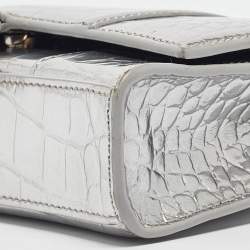 Pre Owned Balenciaga Silver Croc Embossed Leather Hourglass Wallet on Chain