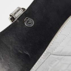 Pre Owned Balenciaga Silver Croc Embossed Leather Hourglass Wallet on Chain