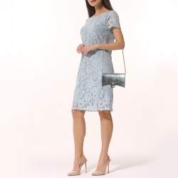 Pre Owned Balenciaga Silver Croc Embossed Leather Hourglass Wallet on Chain