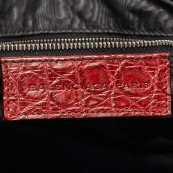 Pre Owned Balenciaga Red/Multicolor Woven Leather and Alligator GSH Work Bag