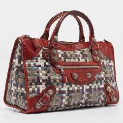 Pre Owned Balenciaga Red/Multicolor Woven Leather and Alligator GSH Work Bag