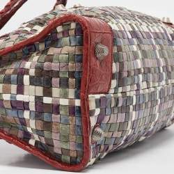 Pre Owned Balenciaga Red/Multicolor Woven Leather and Alligator GSH Work Bag