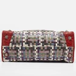 Pre Owned Balenciaga Red/Multicolor Woven Leather and Alligator GSH Work Bag