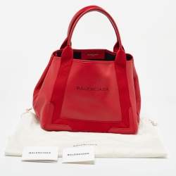 مملوكة مسبقًا حقيبة يد توتس بلنسياغا أس نافي كاباس جلد و كانفاس أسود و أبيض 