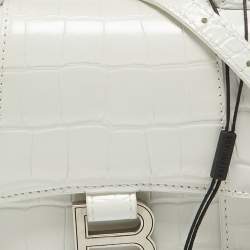 Balenciaga White Croc Embossed Leather XS Hourglass Top Handle Bag