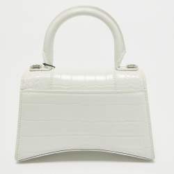 Balenciaga White Croc Embossed Leather XS Hourglass Top Handle Bag