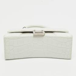 Balenciaga White Croc Embossed Leather XS Hourglass Top Handle Bag