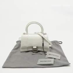 Balenciaga White Croc Embossed Leather XS Hourglass Top Handle Bag