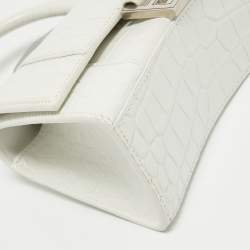Balenciaga White Croc Embossed Leather XS Hourglass Top Handle Bag