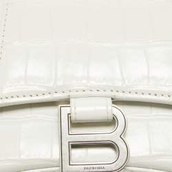Balenciaga White Croc Embossed Leather XS Hourglass Top Handle Bag