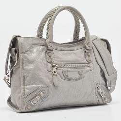 Pre Owned Balenciaga Grey Glossy Leather Small Classic City RH Tote