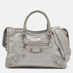 Pre Owned Balenciaga Grey Glossy Leather Small Classic City RH Tote